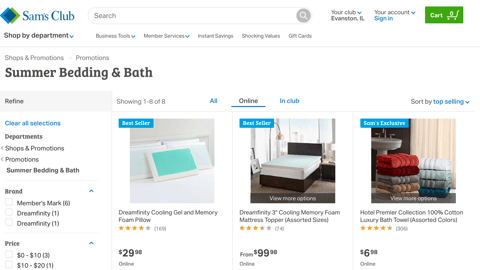 Sam's Club 'Summer Bedding & Bath' E-Commerce Page